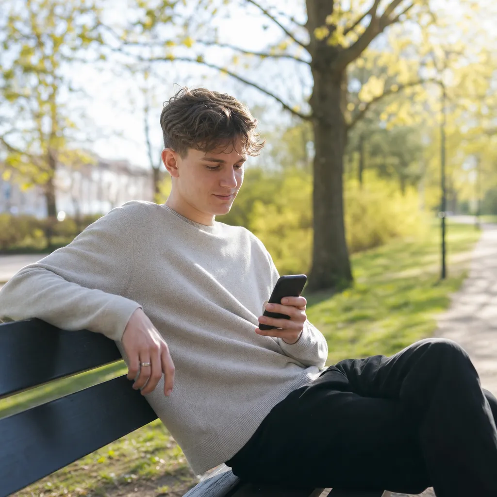 Person som jämför Comviqs mobilabonnemang på mobilen
