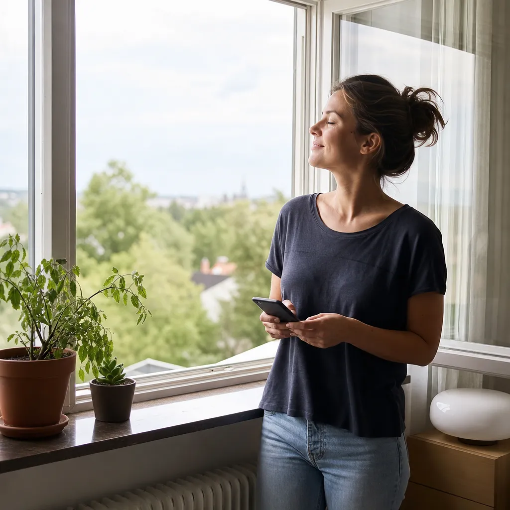 Person som jämför mobilabonnemang utan bindningstid på mobilen