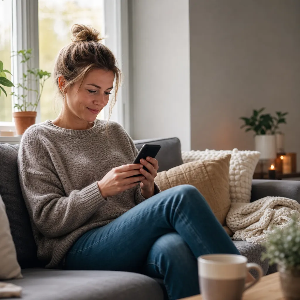 Person som jämför mobilabonnemang på en mobil och en bärbar dator