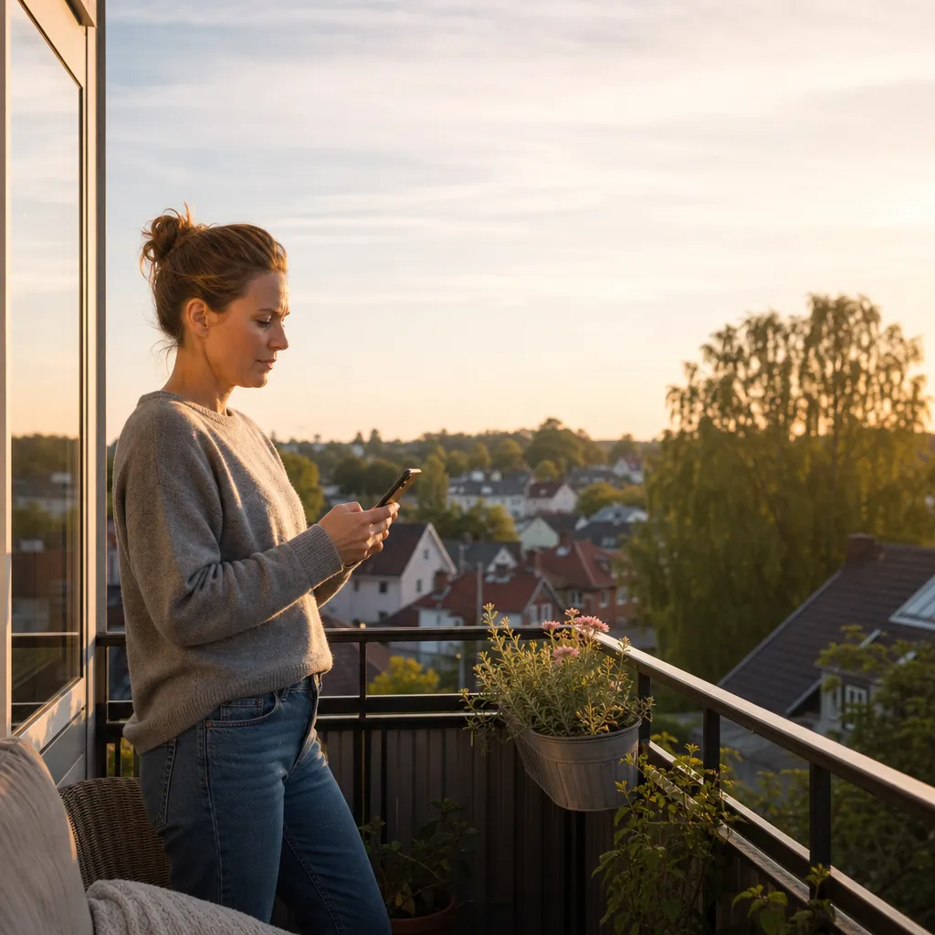 Person jämför Telenors mobilabonnemang och fastpris i mobilen